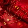 A golden stainless steel heart-shaped necklace with the letter "you" stacked on top, paired with the same style of stud earrings, exudes a gentle, romantic, high-end and niche design Specification image